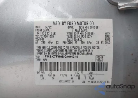 2022 Ford Explorer Limited z USA, uszkodzony, nr VIN 1FMSK7FH0NGA94349